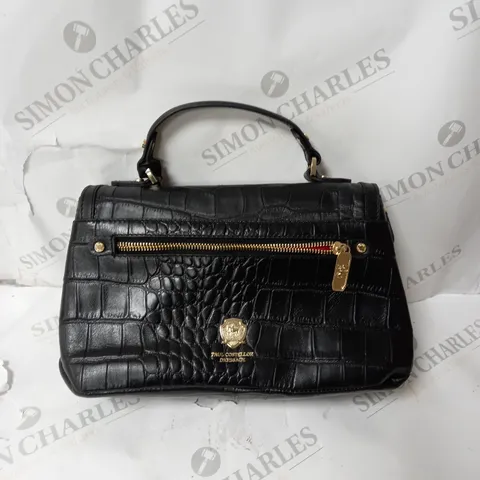 PAUL COSTELLOE BRIDLE DRESSAGE CROC LEATHER MULTIWAY SATCHEL BAG - BLACK