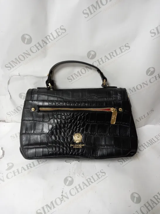 PAUL COSTELLOE BRIDLE DRESSAGE CROC LEATHER MULTIWAY SATCHEL BAG - BLACK