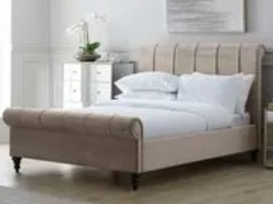 BOXED 5FT CLASSIC PLEATED TAUPE BEDSTEAD (3 BOXES)