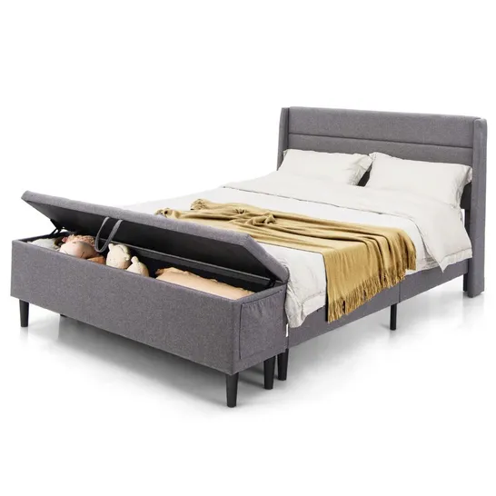 BOXED COSTWAY KING SIZE UPHOLSTERED BED FRAME MODERN PLATFORM BED W/ STORAGE BENCH & HEADBOARD