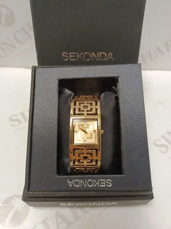 SEKONDA LADIES ROSE GOLD STONE SET GRECIAN PATTERN WATCH 40313