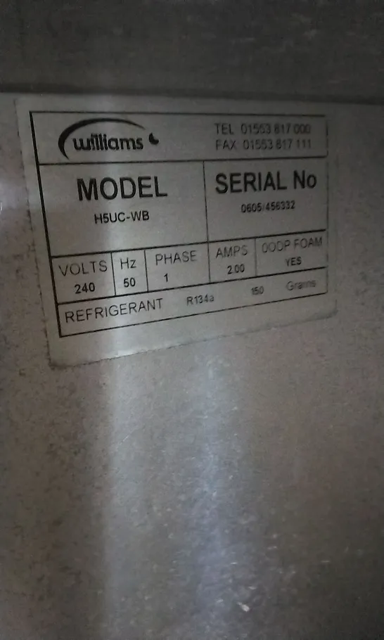 WILLIAMS H5UC  UNDER COUNTER FRIDGE