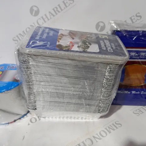 BOX OF APPROXIMATELY 20 ASSORTED HOUSEHOLD ITEMS TO INCLUDE COOKING POUCH, ALUMINIUM CONTAINERS, BUTYL TAPE, ETC