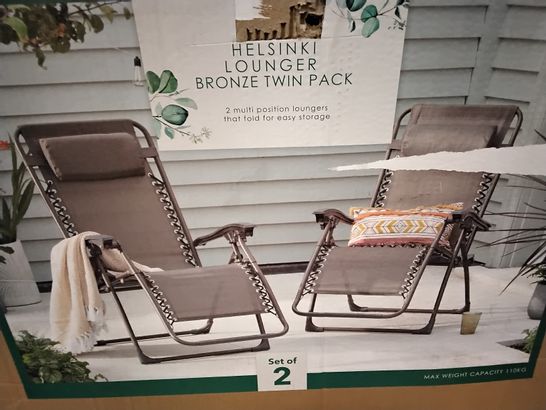 BOXED PAIR OF HELSINKI BRONZE EFFECT LOUNGERS