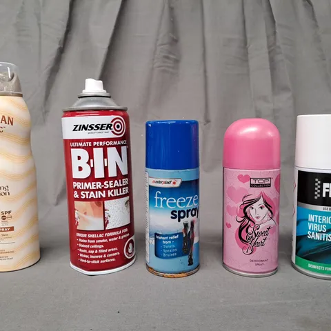 APPROXIMATELY 10 ASSORTED AEROSOL ITEMS IN INCLUDE LOTION SPRAY, FREEZE SPRAY, DEODORANT, ETC - COLLECTION ONLY