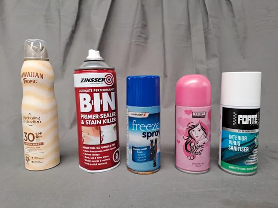 APPROXIMATELY 10 ASSORTED AEROSOL ITEMS IN INCLUDE LOTION SPRAY, FREEZE SPRAY, DEODORANT, ETC - COLLECTION ONLY