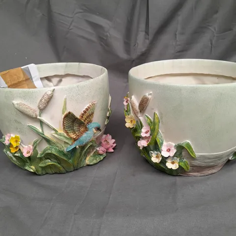 MY GARDEN STORIES SET OF 2 FLORAL EMBOSSED PLANTER