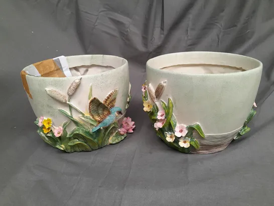 MY GARDEN STORIES SET OF 2 FLORAL EMBOSSED PLANTER