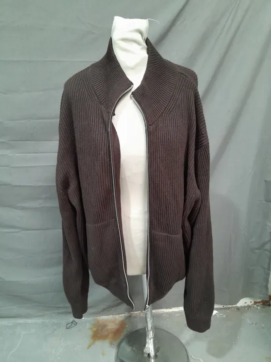 ZARA ORIGINS ZIP FASTENING CARDIGAN BROWN SIZE XL