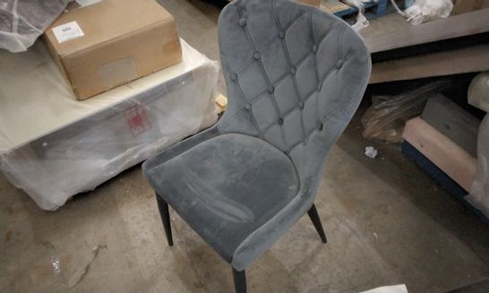 DESIGNER DARK GREY VELVET FABRIC DINING CHAIR WITH BLACK LEGS 