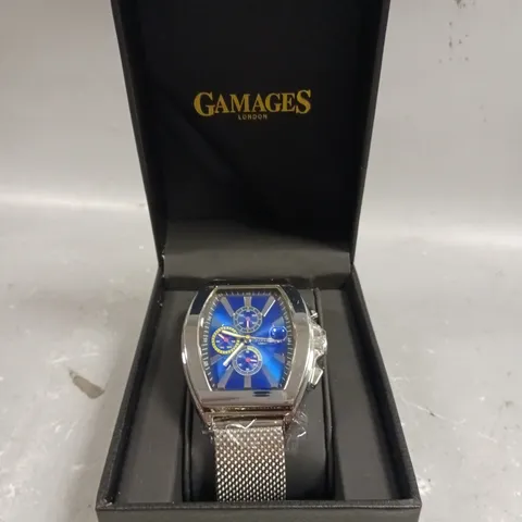 GAMAGES DIVERGENCE STEEL BLUE DIAL WATCH 