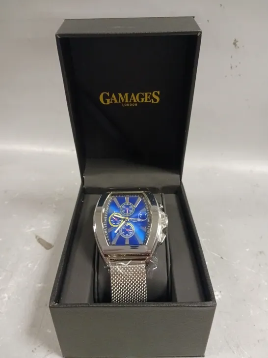 GAMAGES DIVERGENCE STEEL BLUE DIAL WATCH 