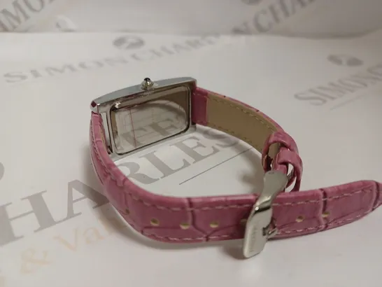 BOXED STOCKWELL LUXURY LADIES WATCH - TEXTURED DIAL WITH SUB DIAL MINUTE HAND - PINK LEATHER STRAP 