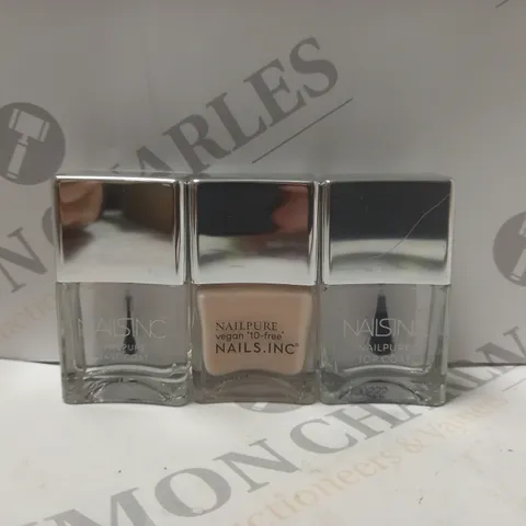 BOXED SET OF 3 NAILS.INC ITEMS TO INCLUDE - MAIL PURE TOP COAT - NAIL PURE VEGAN 10 FREE - NAIL PURE BASE COAT 