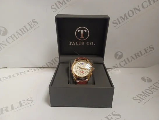 BOXED TALIS CO LUXURY CHRONOGRAPH WATCH WITH LEATHER STRAP 