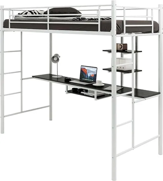 BOXED COSTWAY METAL BUNK BED WITH UNDERSIDE DESK - WHITE