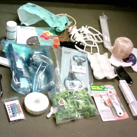 SMALL BOX OF ASSORTED ITEMS INCLUDING KNIFE SHARPENING TOOL, STAND MIXER ATTACHMENTS, CERMIC EGG TRAY
