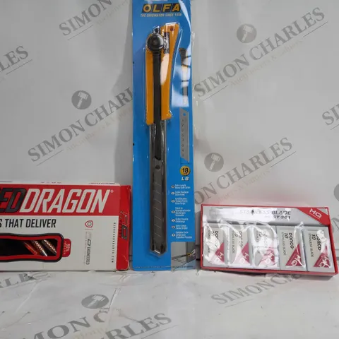 APPROX 15 HOUSEHOLD ITEMS TO INCLUDE BOX CUTTER, STAINLESS BLADES, RED DRAGON DARTS