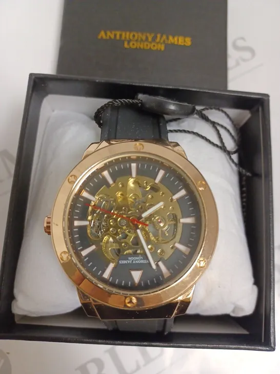 BOXED ANTHONY JAMES LIMITED EDITION EXPEDITE WATCH - BLACK & GOLD