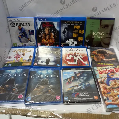 APPROXIMATELY 35 DVDS AND GAMES TO INCLUDE FIFA 23 (PS5), GRAN TURISMO, KING AND COUNTRY, ETC