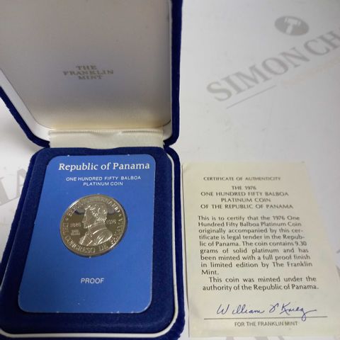 THE FRANKLIN MINT 1976 ONE HUNDRED FIFTY BALBOA PLATINUM COIN OF THE REPUBLIC OF PANAMA
