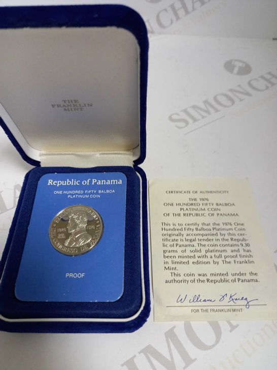 THE FRANKLIN MINT 1976 ONE HUNDRED FIFTY BALBOA PLATINUM COIN OF THE REPUBLIC OF PANAMA