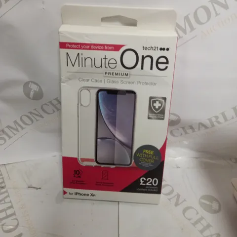 BOX OF 20 MINUTE ONE CLEAR CASE & SCREEN PROTECTOR KITS FOR IPHONE XR	