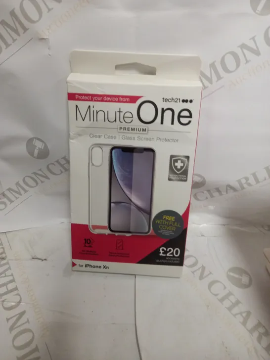 BOX OF 20 MINUTE ONE CLEAR CASE & SCREEN PROTECTOR KITS FOR IPHONE XR	