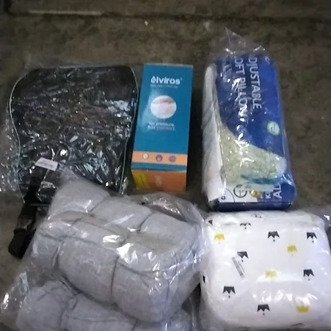 PALLET OF ASSORTED HOUSEHOLD GOODS TO INCLUDE CERVICAL PILLOW, ADJUSTABLE LOFT PILLOW, AND SOTOR SUPPORT ETC.