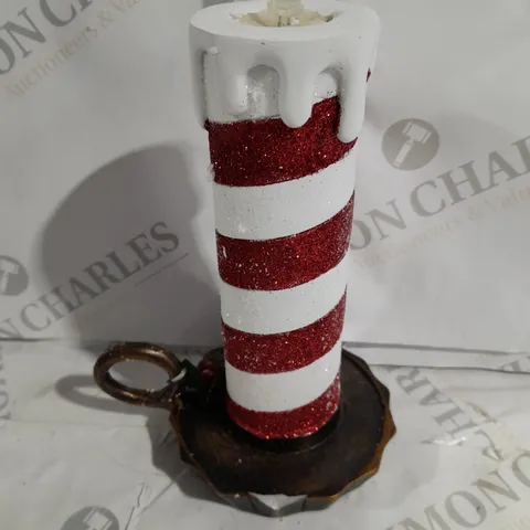 MR CHRISTMAS RESIN CHAMBER CANDLE STICK RED/WHITE