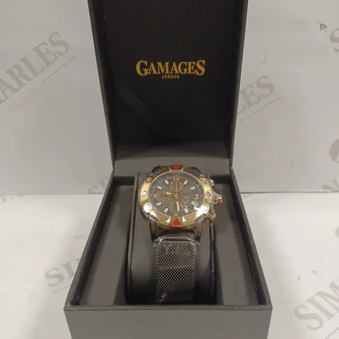 GAMAGES OF LONDON LIMITED EDITION HAND ASSEMBLED MECHANICAL QUARTZ INDUSTRIAL BLACK WATCH