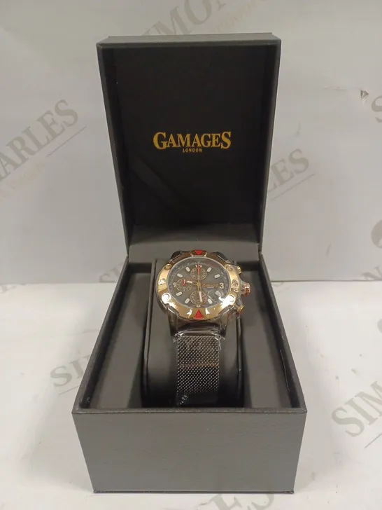 GAMAGES OF LONDON LIMITED EDITION HAND ASSEMBLED MECHANICAL QUARTZ INDUSTRIAL BLACK WATCH RRP £825