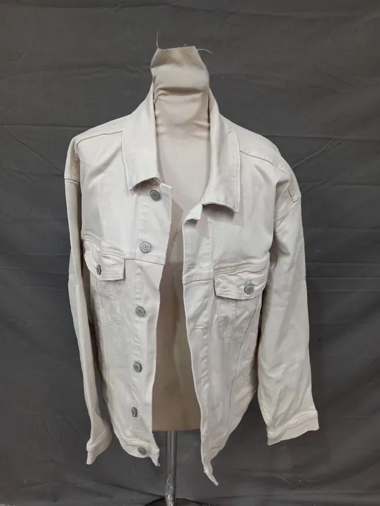 HOLLISTER CREAM DENIM BUTTON UP JACKET - MEDIUM