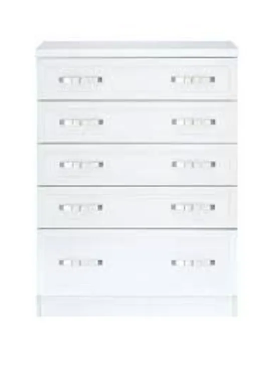 BOXED CAMBERLEY WHITE EFFECT GRADUATED 5-DRAWER CHEST (1 BOX)