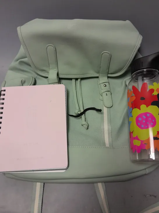 APPROXIMATELY 15 ASSORTED ITEMS TO INCLUDE BACKPACK, TYPO A5 PAD, DRINK IT UP BOTTLE, ETC