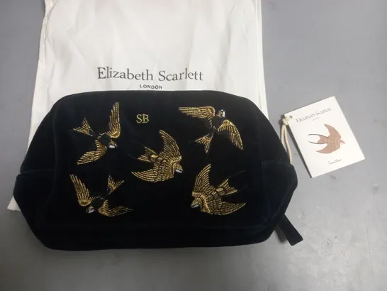 ELIZABETH SCARLETT CHARCOAL VELVET COSMETICS BAG