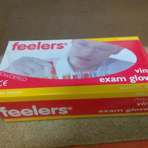 LOT OF 1000 SINGLES FEELERS POWDERED VINYL EXAM GLOVES (10 BOXES OF 100PC)