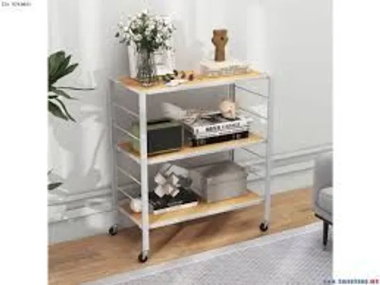 BOXED COSTWAY 3 TIER NATURAL FOLDABLE SHELVING UNIT WITH WHEELS