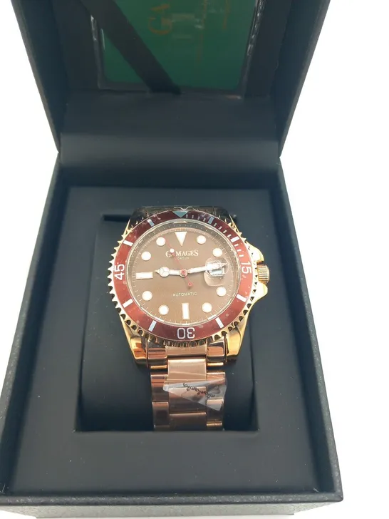 BOXED GAMAGES OF LONDON LIMITED EDITION HAND ASSEMBLED SPORTS ELEMENT AUTOMATIC ROSE