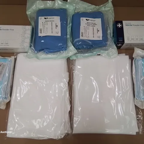 PALLET OF APPROXIMATELY 550 ASSORTED BRAND NEW MEDICAL ITEMS TO INCLUDE - DISPACK REINFORCED SURGICAL GOWNS LARGE - POWDER FREE GLOVES SMALL - 20 PACKS OF FACE MASKS ETC 