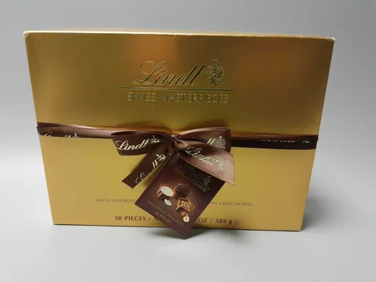 BOXED AND SEALED LINDT SWISS MASTERPIECES (38 ASSORTED PRALINES)