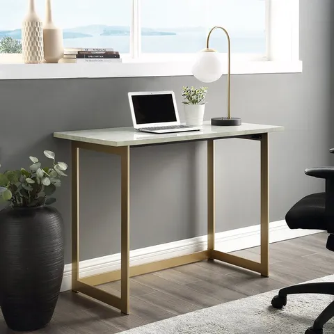 BOXED LYRA 42" FAUX WHITE MARBLE AND GOLD DESK