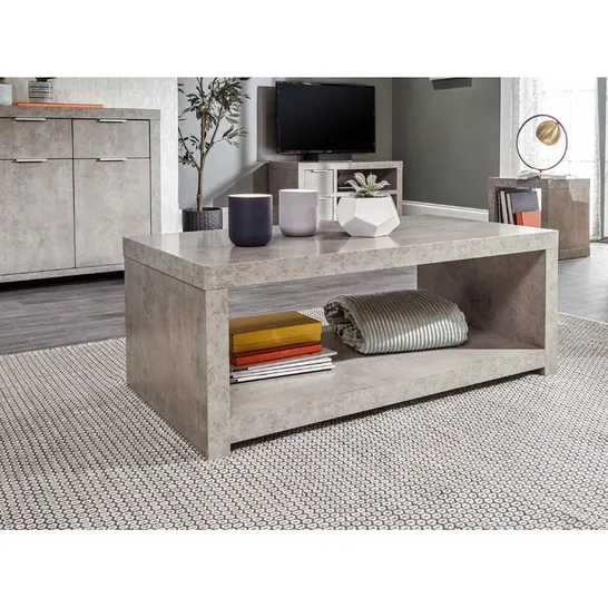 BOXED SAN FERNANDO SOLID COFFEE TABLE WITH SHELF - COLOUR: CONCRETE (1 BOX)