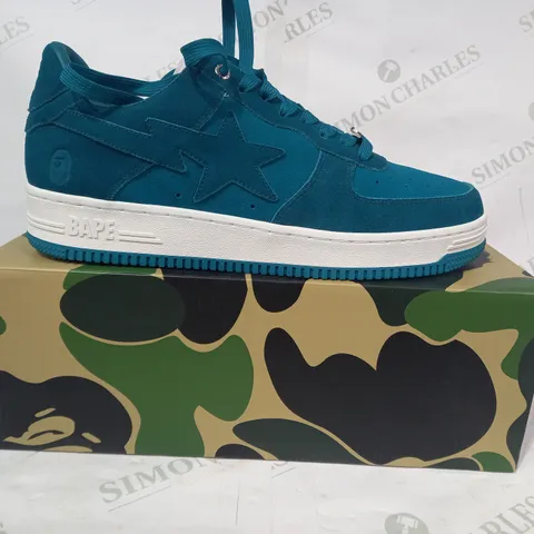 BOXED PAIR OF A BATHING APE SNEAKERS IN TEAL UK SIZE 11