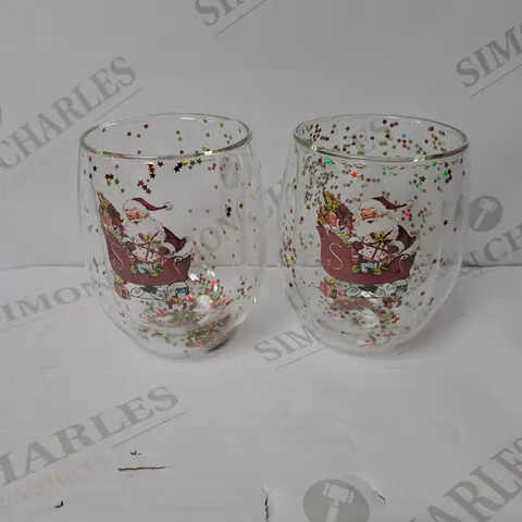 BOXED SET OF 2 CHRISTMAS THEMED DRINKING GLASSES