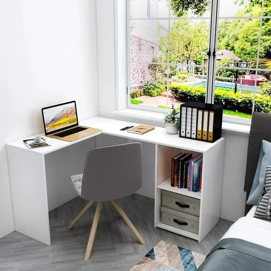 BOXED EMPRIS L-SHAPE COMPUTER DESK WHITE