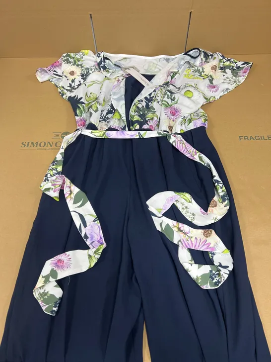 ROMAN FLORAL TOP SIZE 18 NAVY JUMPSUIT 