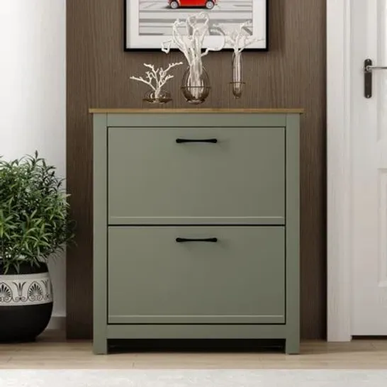 BOXED LIMESTONE 2 FLIP DOOR SHOE STORAGE CABINET - DARK GREEN (1 BOX)