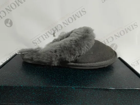 BOXED PAIR OF EMU NEST JOLIE SHEEPSKIN SLIPPERS IN CHARCOAL - SIZE 6