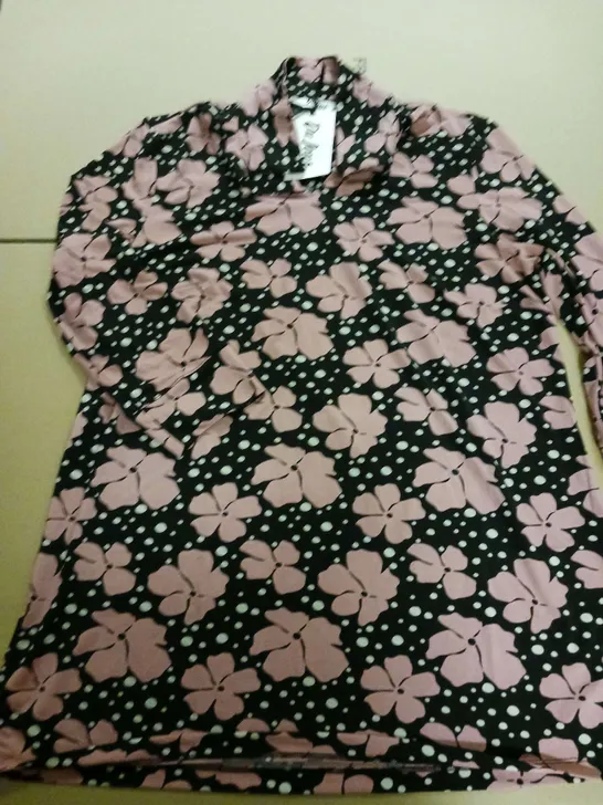 DU JOUR LADIES BLOUSE BLACK WITH PINK FLORAL PATTERN SIZE L